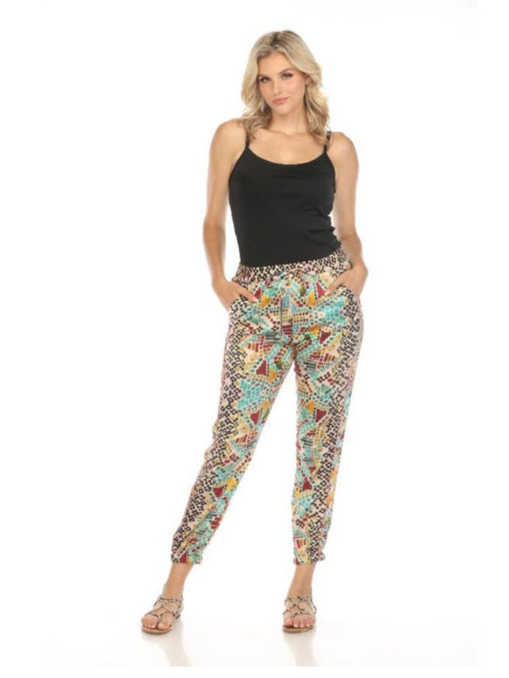 Johnny Was Genora Paneled Silk Jogger Pants Sz L